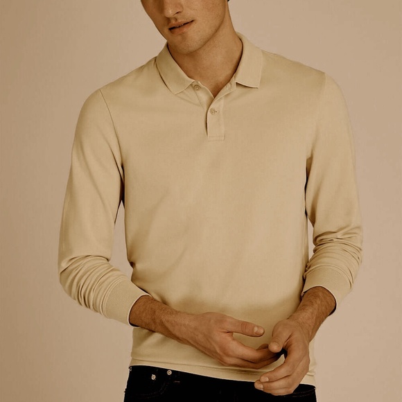 Long Sleeve Clean Piqué Polo - Brand New - NEVER WORN - Sand